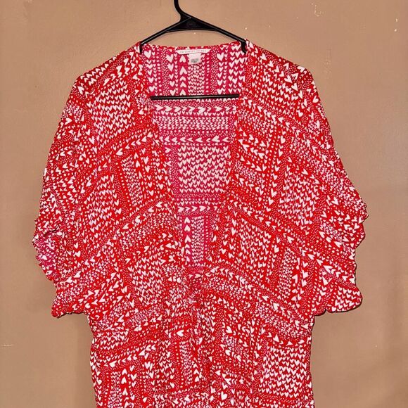 Victoria Secret Women's Front Tie Red Floral Short Sleeve Blouse Top Size Small - Picture 7 of 11